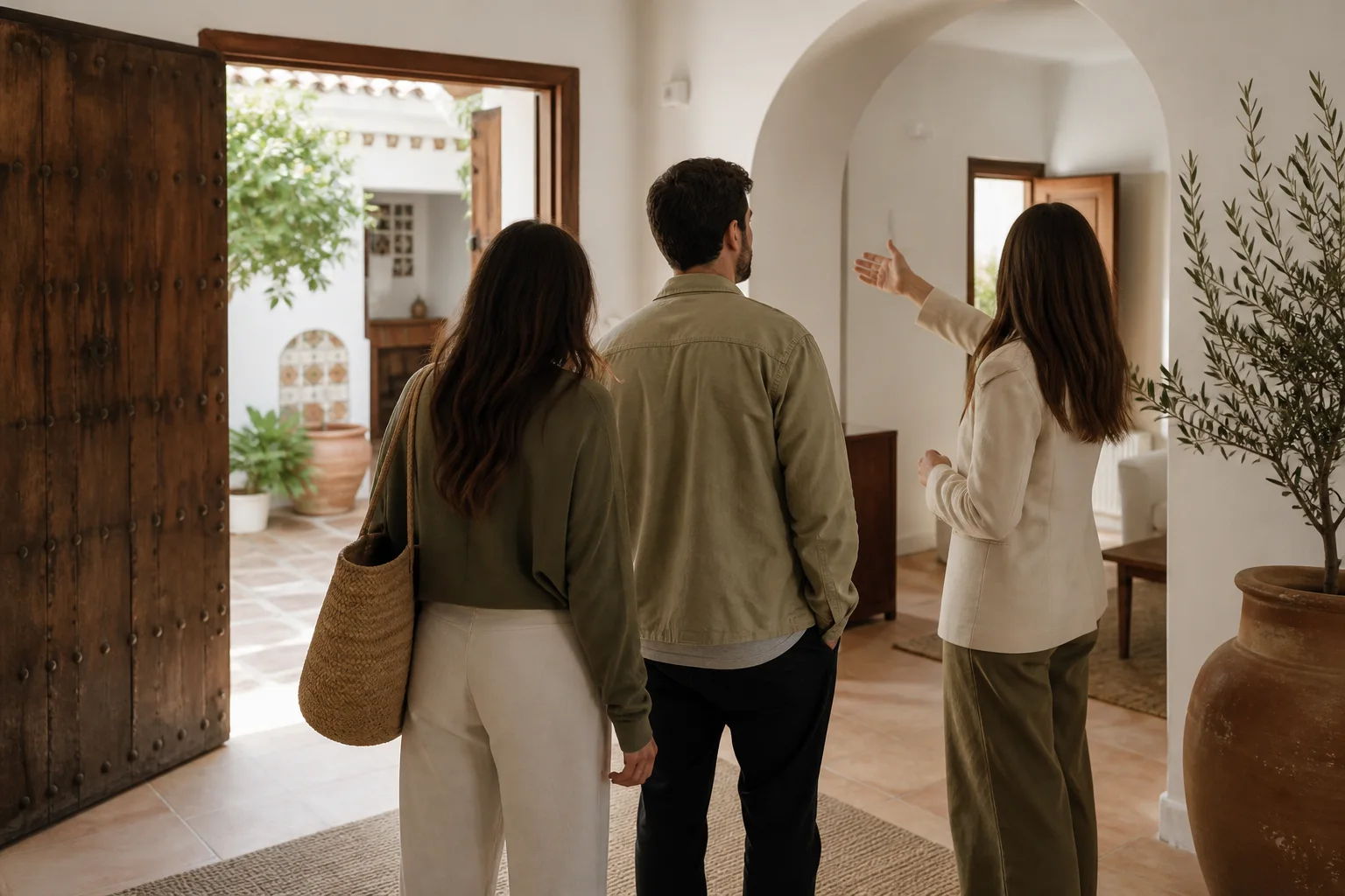 Visita ficticia a una vivienda andaluza con las personas vistas de espaldas
